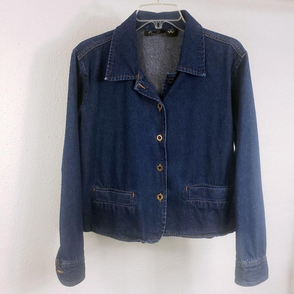 Carree Women's Button Down Vintage Dark Denim Blue Jean Size Large Jacket Coat